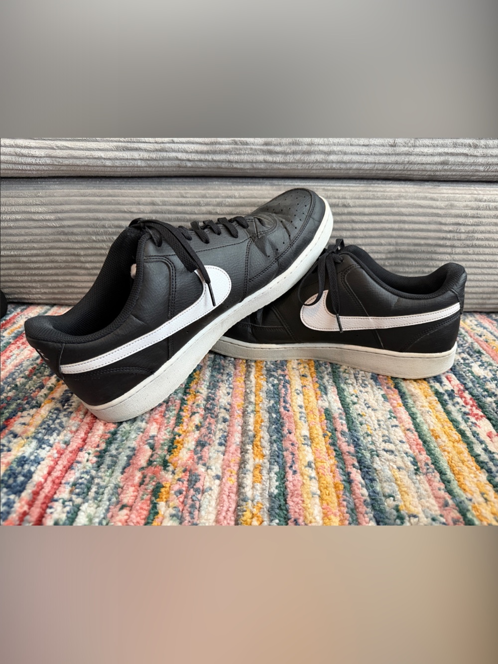 Nike Court Vision Black Leather Sneakers with White Swoosh